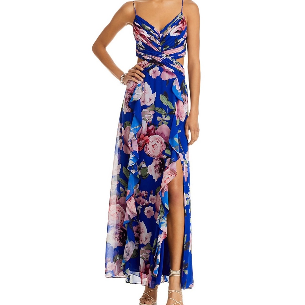 Aqua Floral High Low Dress in Blue and Pink
